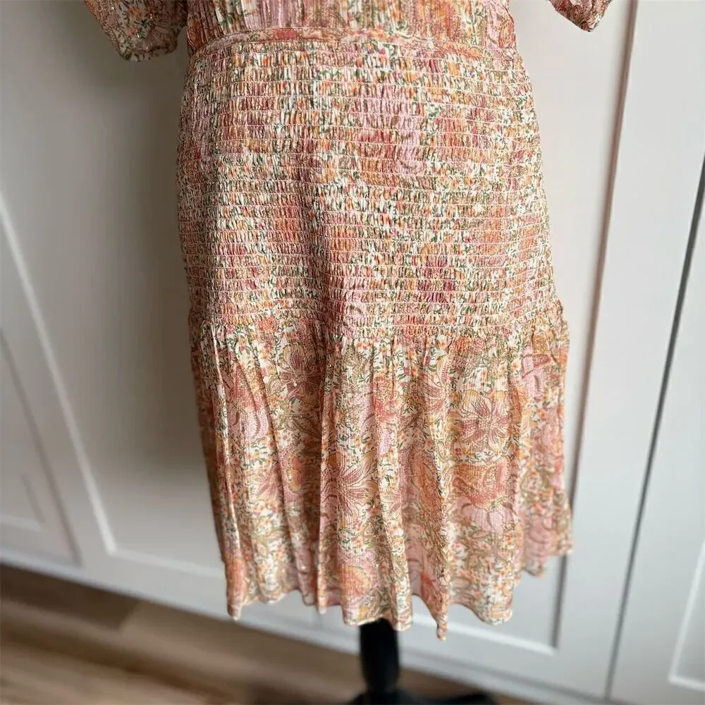 Shoshanna Women's Aubrey Puff Sleeve Smocked Mini Dress Size 6 Multicolored
